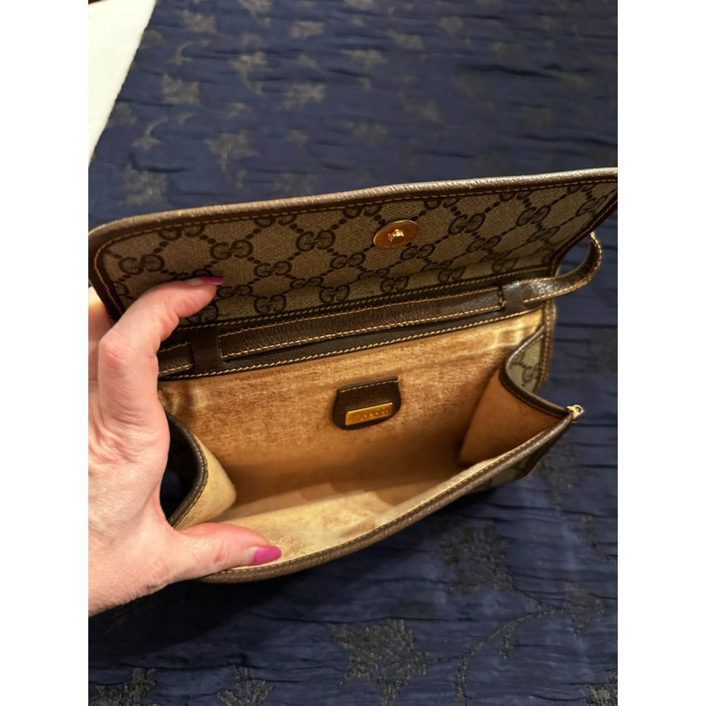 Gucci Brown & Beige Coated Canvas Crossbody Bag w/ Flap Closure - Picture 13 of 14